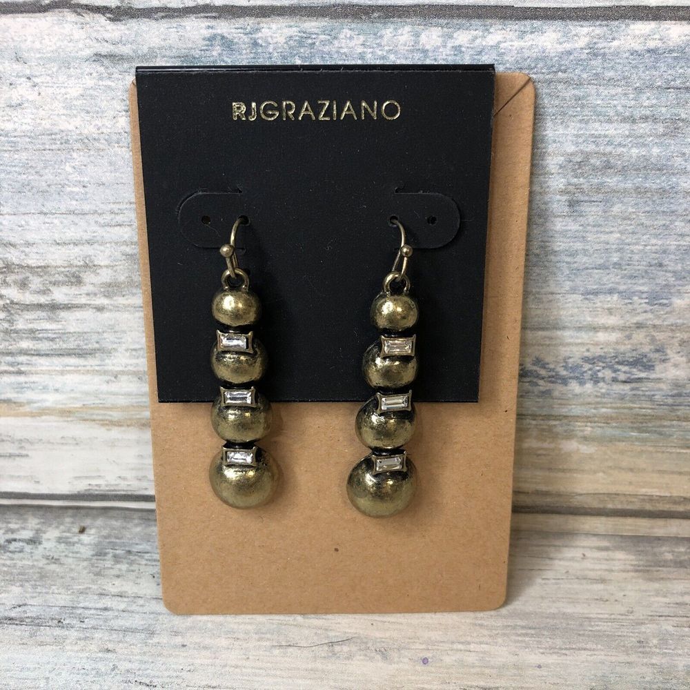 RJGRAZIZNO Gold‎ Tone Dangle Earrings Rhinestone NEW